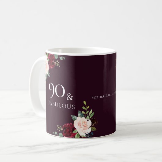 Burgundy Blush Womans 90th Birthday Party Gift Koffiemok (Voorkant links)