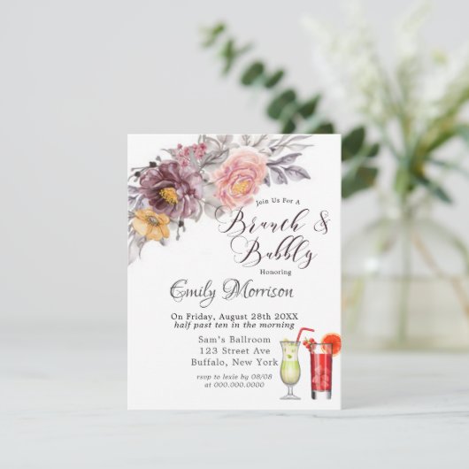 Burgundy Blush Yellow Peonies Brunch & Bubble Kaart (Staand voorkant)