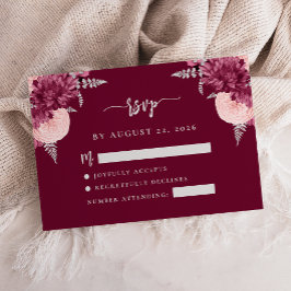 Burgundy Blush Zilveren Bloem Sluiting Bruiloft RS Informatiekaartje