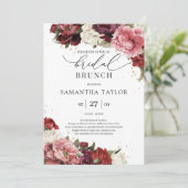 Burgundy blusn mauve rozen peonies bridal brunch kaart (Staand voorkant)