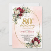 Burgundy Bohemian Chic 80th Birthday Celebration  Kaart (Voorkant)