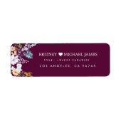 Burgundy boho bloem hart retouradres sticker (Voorkant)