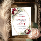 Burgundy Boho Botanical Floral Wedding Invite Kaart