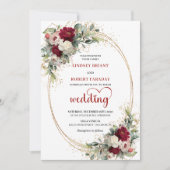 Burgundy Boho Chic Gold Wedding Invitation Kaart (Voorkant)