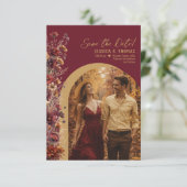 Burgundy Boho Chic Wildflowers Arch Photo Wedding Save The Date (Staand voorkant)