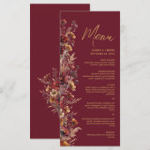 Burgundy Boho Chic Wildflowers Elegant Wedding Menu (Voorkant / Achterkant)