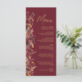 Burgundy Boho Chic Wildflowers Elegant Wedding Menu (Staand voorkant)