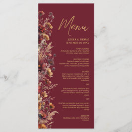 Burgundy Boho Chic Wildflowers Elegant Wedding Menu