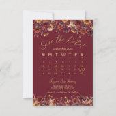 Burgundy Boho Chic Wildflowers Wedding Calendar Save The Date (Voorkant)