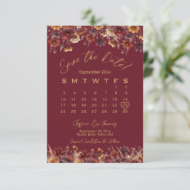 Burgundy Boho Chic Wildflowers Wedding Calendar Save The Date