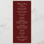 Burgundy Boho Dinner Modern Minimalistic Wedding  Programmakaart (Achterkant)
