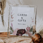 Burgundy Boho Floral Cards and Gifts Sign Poster<br><div class="desc">Deze bogoerboho florale kaarten en cadeaubonzen zijn perfect voor je elegante bohemiaanse zomerbruiloft. Met moderne stoffige roos waterverf bloemen,  donkere groen,  en inclusief het aanraken van pony's,  vlinder en wazige roze,  is het zeker dat je de blik die je wilt vervolledigt.</div>