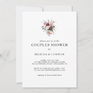 Burgundy Boho Floral Couples Shower Kaart