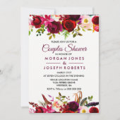 Burgundy Boho Floral Couples Shower Kaart (Voorkant)