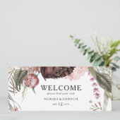 Burgundy Boho Floral Hanging Seating Chart Header (Staand voorkant)