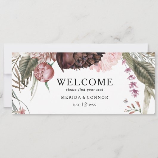 Burgundy Boho Floral Hanging Seating Chart Header (Achterkant)