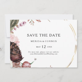 Burgundy Boho Floral Horizontal Save the Date