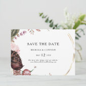 Burgundy Boho Floral Horizontal Save the Date (Staand voorkant)