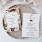 Burgundy Boho Floral in één bruiloft Kaart