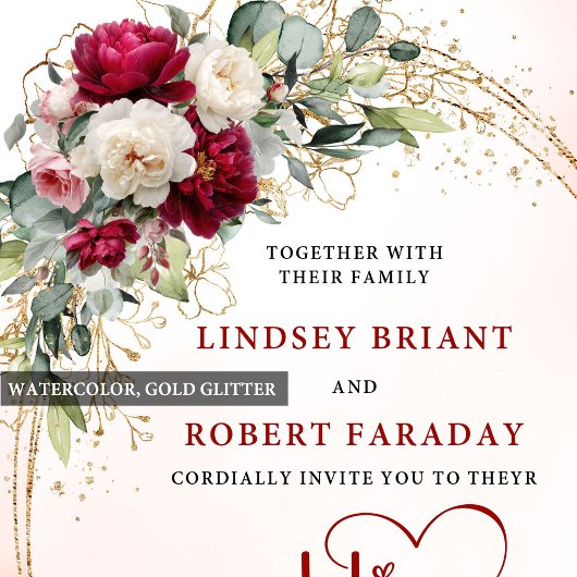 Burgundy Boho Floral Luxury Wedding Invitation Kaart