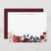 Burgundy boho floral personalized Stationery Notitiekaartje (Voorkant / Achterkant)