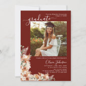 Burgundy Boho Floral Photo Graduation Announcement Aankondiging (Voorkant)