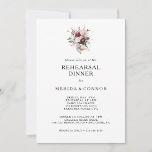 Burgundy Boho Floral Rehearsal Dinner Invitation Kaart