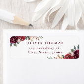 Burgundy boho floral rustic return address etiket (Insitu)