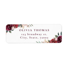 Burgundy boho floral rustic return address etiket