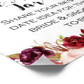 Burgundy Boho Floral Sign - Datum nachtteken Poster (Hoek)