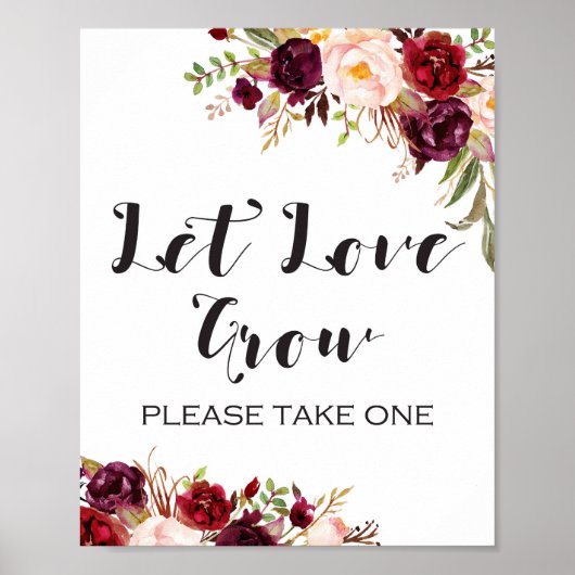Burgundy Boho Floral Sign - Let Love Groei Poster (Voorkant)