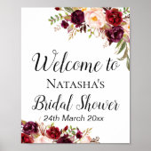 Burgundy Boho Floral Sign - Welkomstbord Poster (Voorkant)