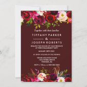 Burgundy Boho Floral Spring Engagement Party Kaart (Voorkant)