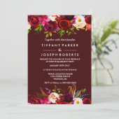 Burgundy Boho Floral Spring Engagement Party Kaart (Staand voorkant)