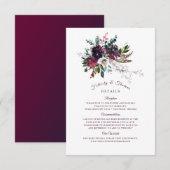 Burgundy Boho Floral Wedding Bouquet Details Informatiekaartje (Voorkant / Achterkant)