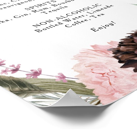 Burgundy Boho Floral Wedding Drinks Menu Sign Poster (Hoek)