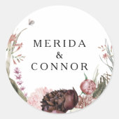 Burgundy Boho Floral Wedding Envelope Seals Ronde Sticker (Voorkant)