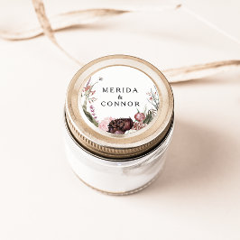 Burgundy Boho Floral Wedding Envelope Seals Ronde Sticker