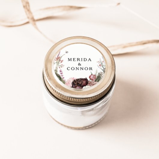 Burgundy Boho Floral Wedding Envelope Seals Ronde Sticker