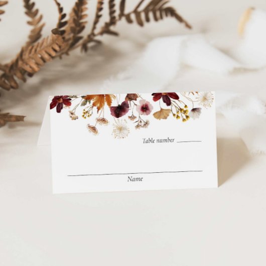 Burgundy Boho Floral Wedding Place Cards Plaatskaartje