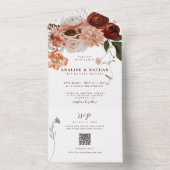 Burgundy Boho Floral Wedding QR Code All In One Uitnodiging (Binnen)