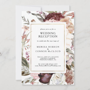 Burgundy Boho Floral Wedding Reception Kaart