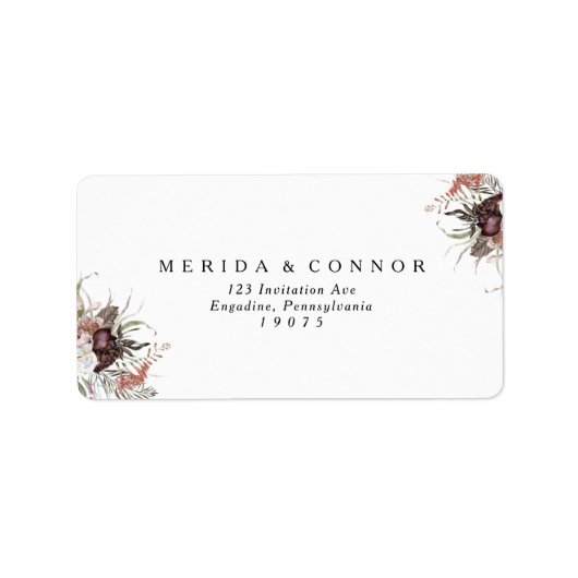 Burgundy Boho Floral Wedding RSVP Adresetiketten Etiket (Voorkant)