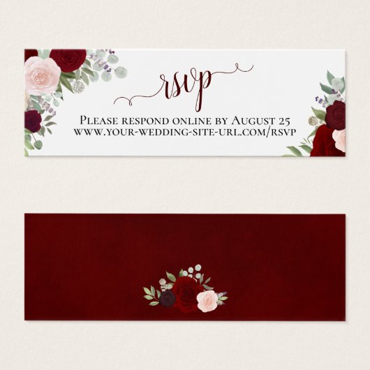 Burgundy Boho Floral Wedding RSVP Online Kaart (Voorkant /achterkant)