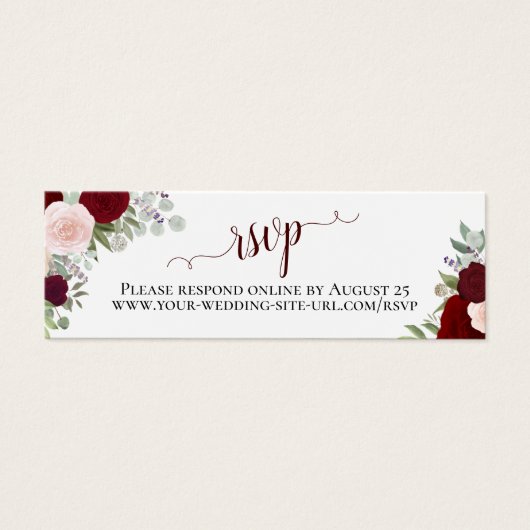 Burgundy Boho Floral Wedding RSVP Online Kaart (Voorkant)
