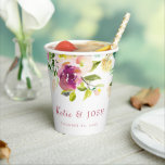 Burgundy Boho Floral Wedding Verloving Papieren Bekers<br><div class="desc">Loombardije,  roze,  perzik en paarse florale schikking met groen. Perfecte verbetering voor je bruiloft,  vrijgezellenfeest,  verloving of vrijgezellenfeest. Verander eenvoudig de namen en tekst op dit ontwerp om het uw te maken!</div>