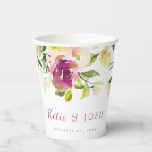 Burgundy Boho Floral Wedding Verloving Papieren Bekers (Voorkant)