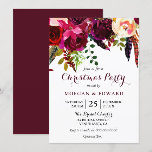 Burgundy Boho Flowers Kerstfeest Kaart