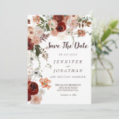 Burgundy Boho Goud Bloemige  Bewaar de Data Kaart (Staand voorkant)