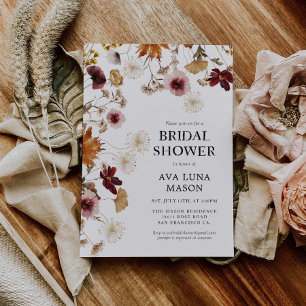 Burgundy Boho Herfst Floral Bridal Shower Kaart